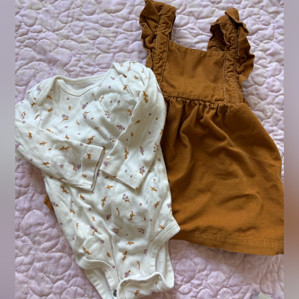 Carter's White Floral Onesie and overall dress